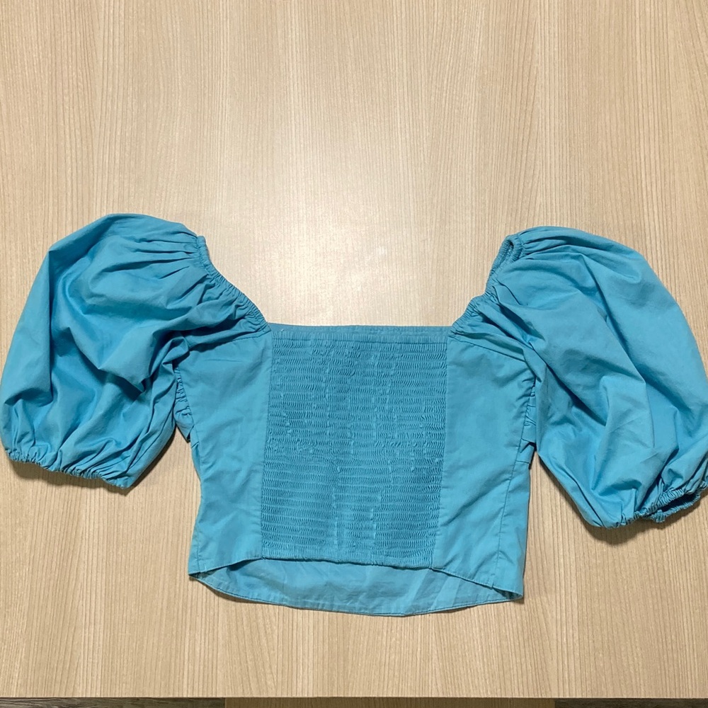 Abercrombie & Fitch Blue Puff Sleeve Blouse - Picture 3 of 5